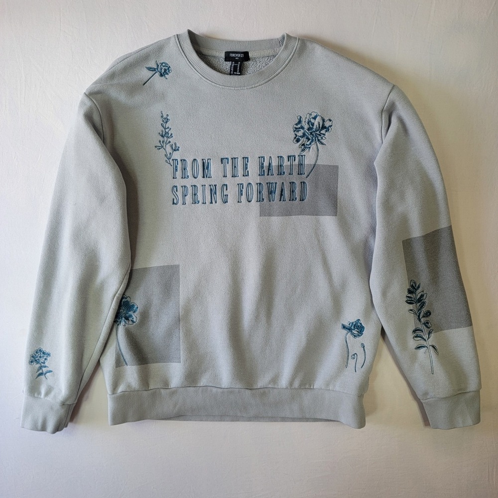 Forever 21 Men Floral Embroidered Sweater Crewneck From The Earth Size Medium